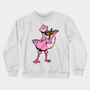 Cartoon flamingo playing the violin Crewneck Sweatshirt